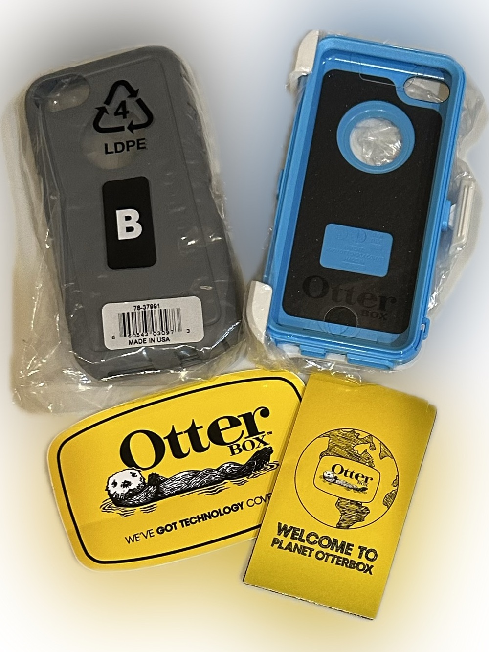 OTTER BOX DEFENDER IPHONE 5 5S SE CASE WT GREY SNBLU APL APPLE BLUE GRAY HOLSTER